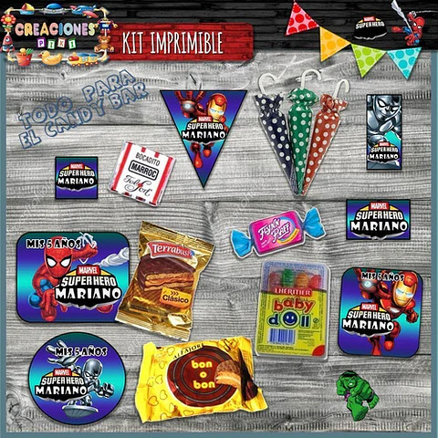 Kit Imprimible Candy Bar Marvel Squad Héroes El Mas Completo