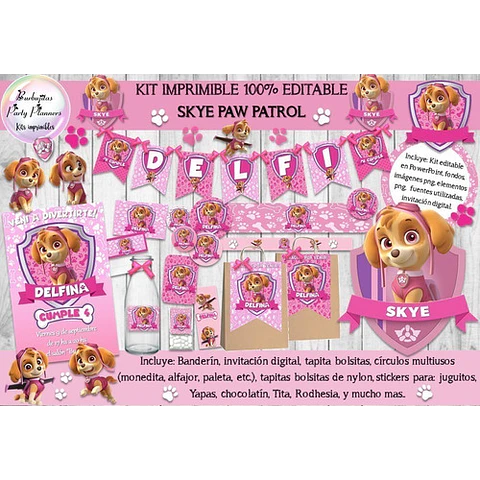 Kit Imprimible Skye Paw Patrol - 100% Editable