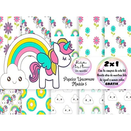 Papeles Fondos Digitales Unicornios Mod. 5 - Kit Imprimibles