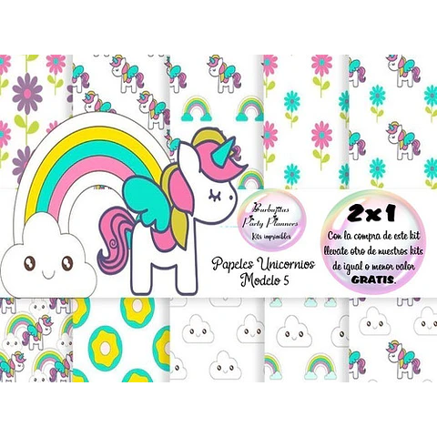 Papeles Fondos Digitales Unicornios Mod. 5 - Kit Imprimibles