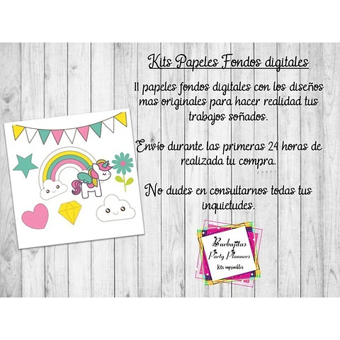 Papeles Fondos Digitales Unicornios Mod. 5 - Kit Imprimibles