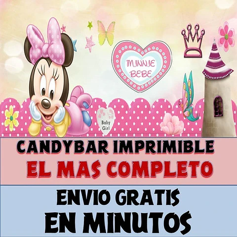 Kit Imprimible Candy Bar Minnie Bebe M2 El Mas Completo