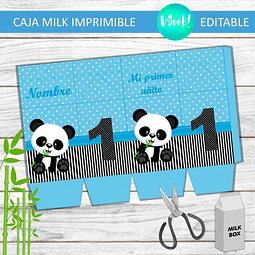 Caja Imprimible Milk Box Osito Panda Editable