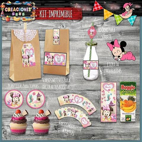 Kit Imprimible Candy Bar Minnie Bebe M2 El Mas Completo