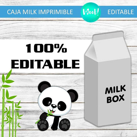 Caja Imprimible Milk Box Osito Panda Editable