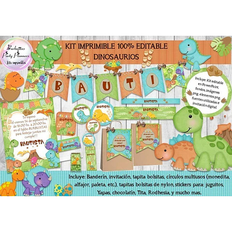 Kit Imprimible Candy Bar Dinosaurios 100% Editable