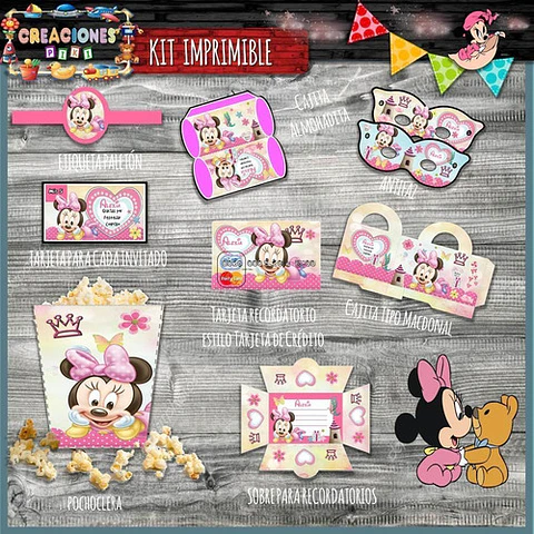 Kit Imprimible Candy Bar Minnie Bebe M2 El Mas Completo