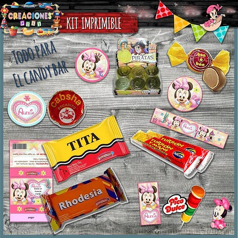 Kit Imprimible Candy Bar Minnie Bebe M2 El Mas Completo