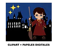 Kit Digital Cliparts + Papeles Digitales Harry Potter