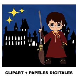 Kit Digital Cliparts + Papeles Digitales Harry Potter
