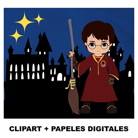 Kit Digital Cliparts + Papeles Digitales Harry Potter