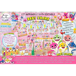 Kit Imprimible Candy Bar Baby Shark Rosa 100% Editable