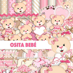 Kit Osita Bebé Cliparts Png + Papeles Fondos Osa