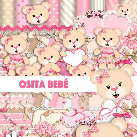 Kit Osita Bebé Cliparts Png + Papeles Fondos Osa