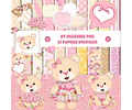 Kit Osita Bebé Cliparts Png + Papeles Fondos Osa