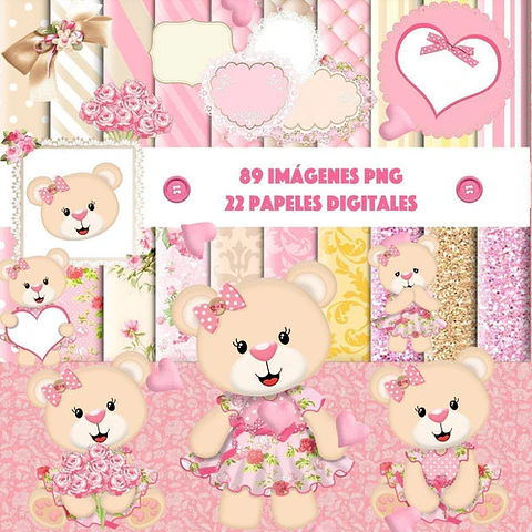 Kit Osita Bebé Cliparts Png + Papeles Fondos Osa