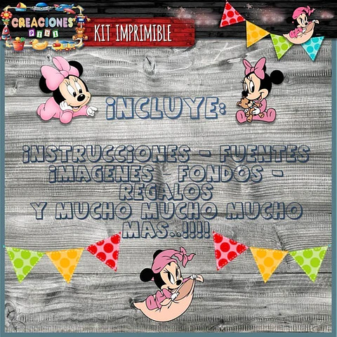 Kit Imprimible Candy Bar Minnie Bebe M2 El Mas Completo