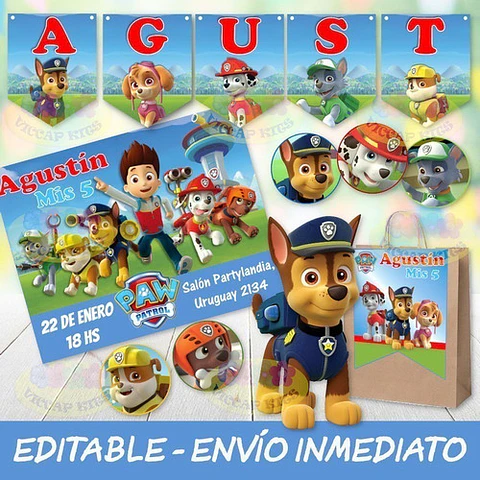 Kit Imprimible Paw Patrol Invitaciones Candy 100% Editable