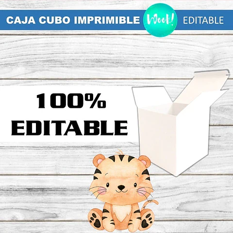 Kit Imprimible Caja Cubo Safari Celeste Editable