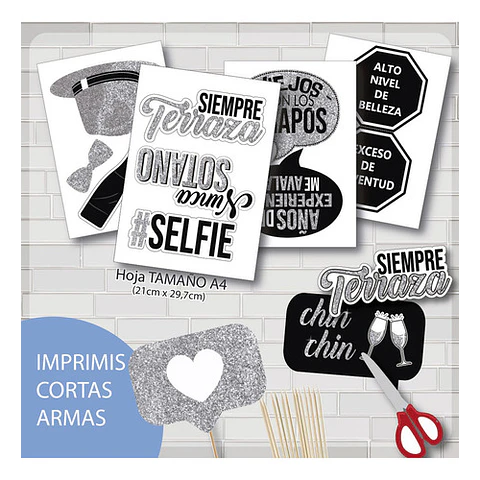 Imprimible Photo Props Cartelito 40 Años Cumpleaños Glitter