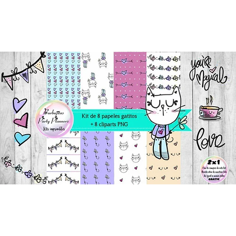 Papeles Fondos Y Cliparts Gato Gatito 1 Kit Imprimible