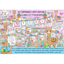 Kit Imprimible Candy Bar Llama 100% Editable