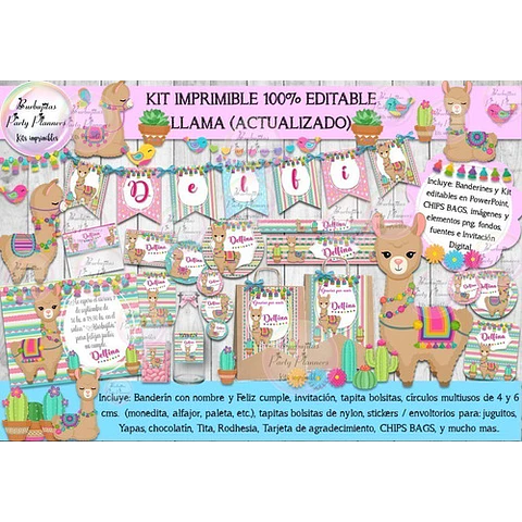 Kit Imprimible Candy Bar Llama 100% Editable