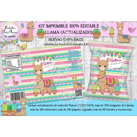 Kit Imprimible Candy Bar Llama 100% Editable