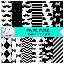 Papeles Digitales Blanco Negro Dia Del Padre Bigote Moño P1