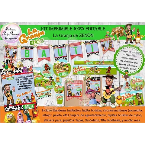 Kit Imprimible Candy Bar La Granja De Zenon 100% Editable