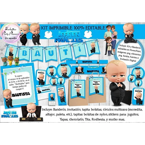 Kit Imprimible Candy Bar Un Jefe En Pañales 100% Editable