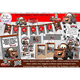Kit Imprimible Candy Bar Mate Pelicula Cars 100% Editable