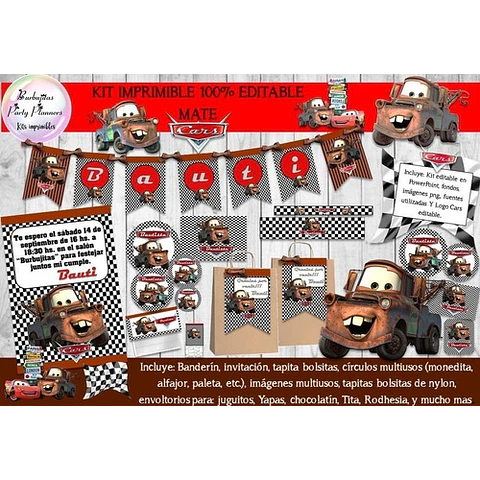 Kit Imprimible Candy Bar Mate Pelicula Cars 100% Editable