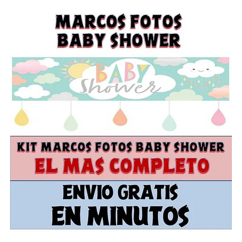 Kit Imprimible Marcos Fotos Baby Shower Editable Completo 
