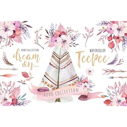 Cliparts Png Tepee Tipi Carpa Rosas Acuarela Watercolor Pa69
