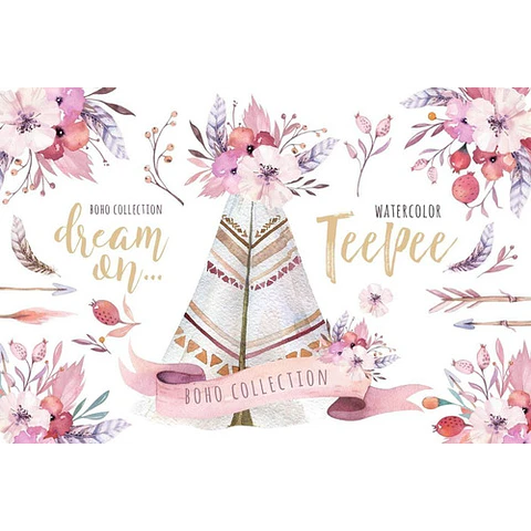 Cliparts Png Tepee Tipi Carpa Rosas Acuarela Watercolor Pa69