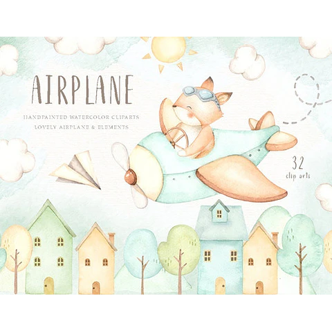 Cliparts Imagenes Png Zorro Zorrito En Avion Acuarela Es1