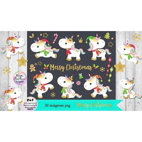Cliparts Unicornio Navidad Png  Kit Imprimible