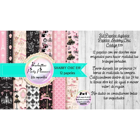Papeles Digitales Fondos Shabby Paris Rosa Negro E19