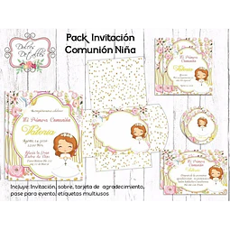 Kit Imprimible Editable Invitación Primera Comunión Nena 02