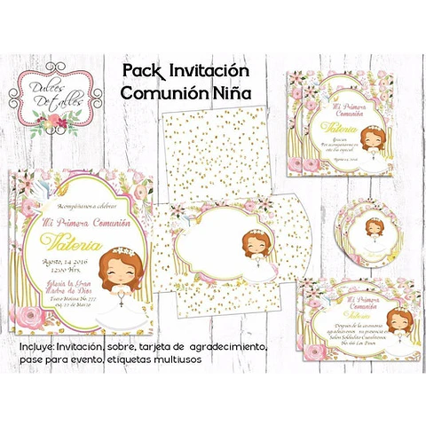 Kit Imprimible Editable Invitación Primera Comunión Nena 02
