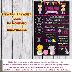 Tarjeta Pizarra Imprimible Editable Payasitas