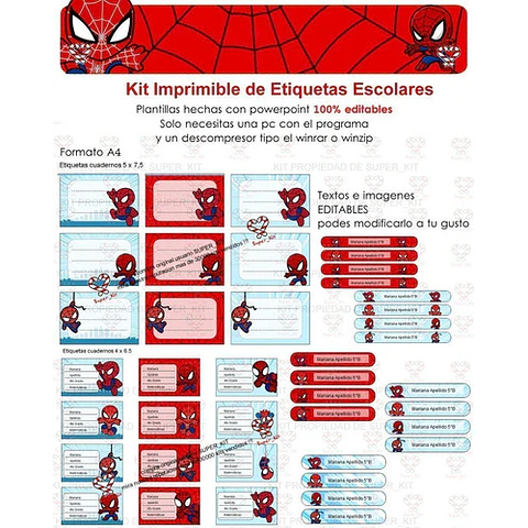 Kit Imprimible Hombre Araña Mini Spiderman Editable