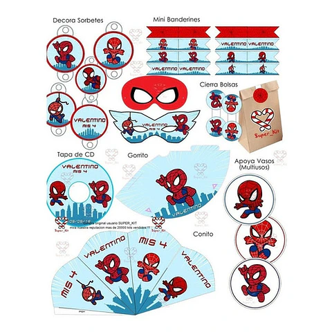 Kit Imprimible Hombre Araña Mini Spiderman Editable