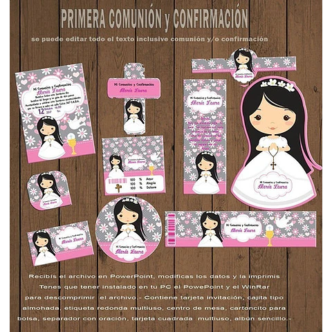 Kit Imprimible Editable Comunión Confirmación Nena