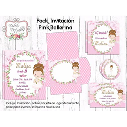 Kit Imprimible Editable Pack Invitación Pink Ballerina