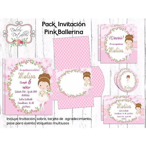 Kit Imprimible Editable Pack Invitación Pink Ballerina