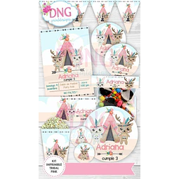 Kit Imprimible Invitaciones Candy Bar Png / Tribal Rosa