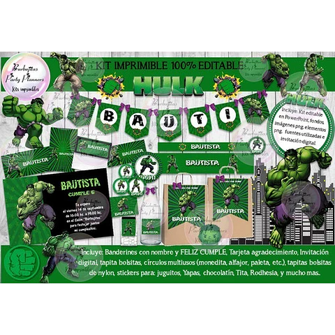Kit Imprimible Candy Bar Increible Hulk 100% Editable