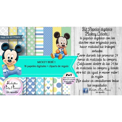 Papeles Fondos Digitales Mickey Bebe 1 Kit Imprimible